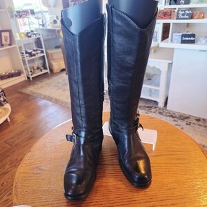 Sundance Miz Mooz Black Leather Riding Boots with Buckle Detail